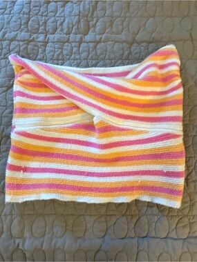 American Eagle Striped Strapless Tube Top Large Pink Orange Y2K
